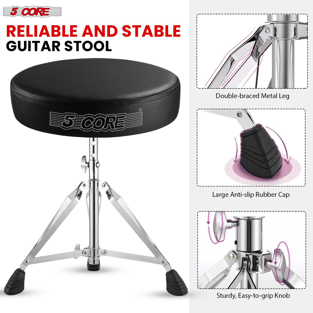 Comfortable adjustable stool with snare drum practice pad