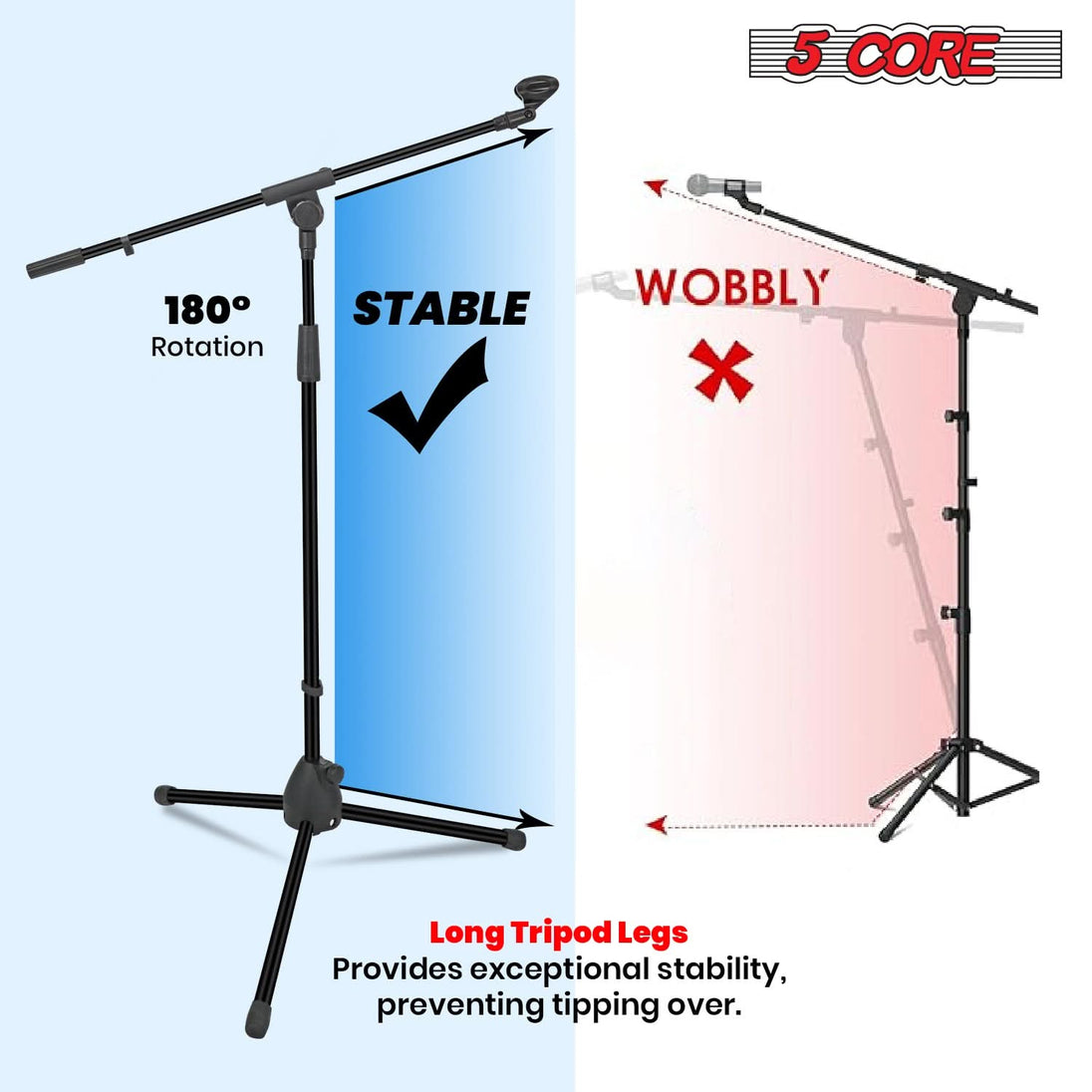 Sturdy tripod microphone stand with versatile boom arm