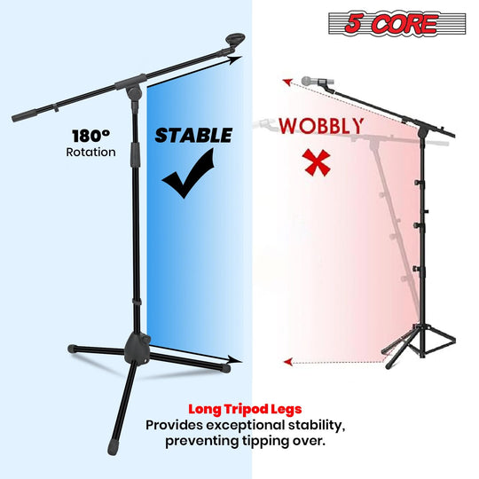 Sturdy tripod microphone stand with versatile boom arm