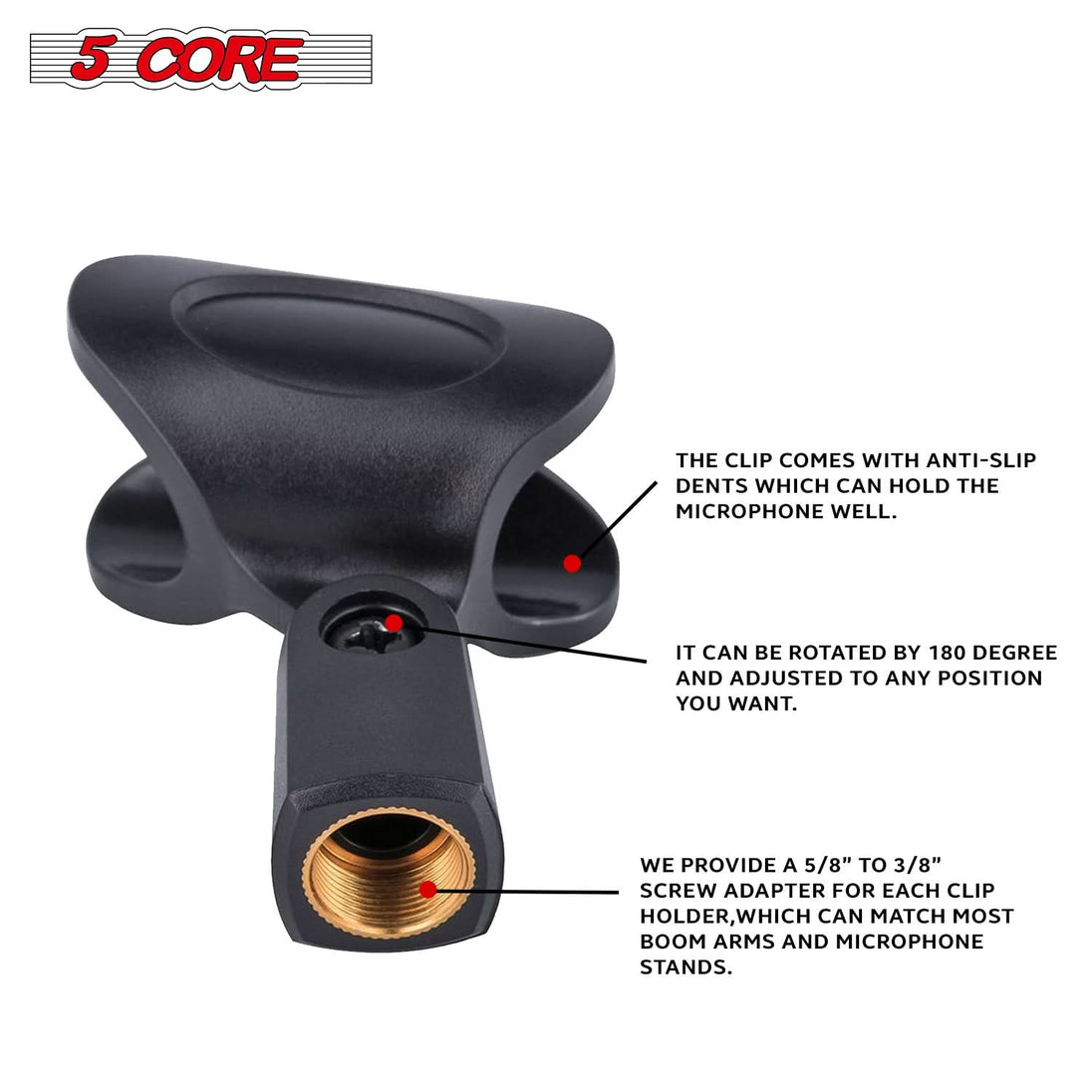 Six-piece microphone clip holders with included 5/8 to 3/8 inch adapters