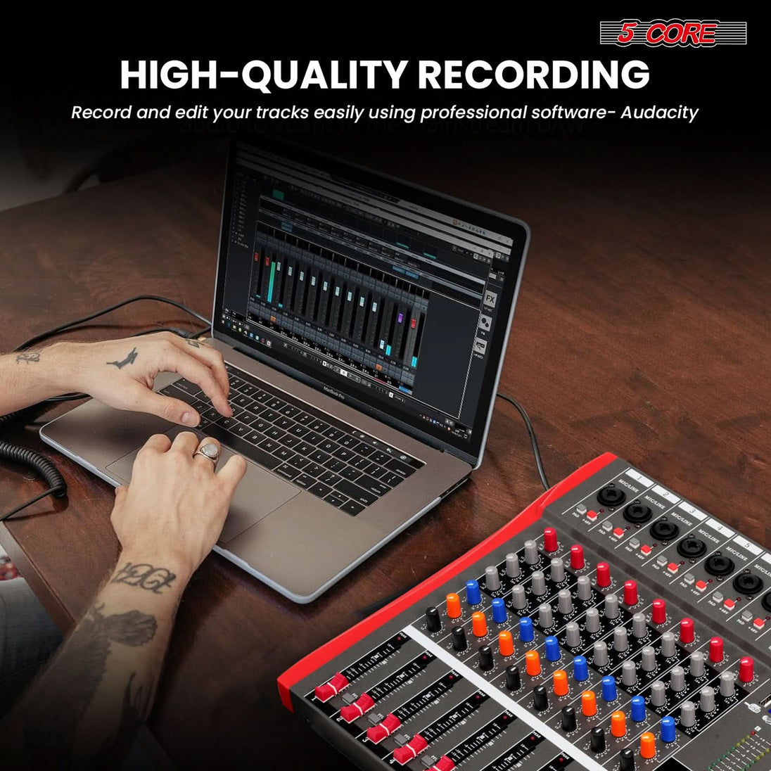 5Core Bluetooth and USB audio mixer, 24 channel DJ mixing board, analog professional Mezclador De Audio