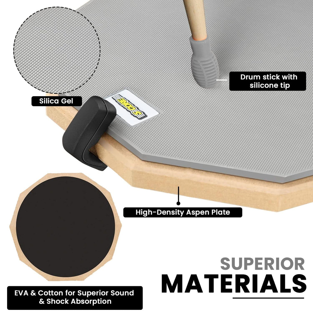 5Core adjustable drum throne with padded seat and snare drum practice pad