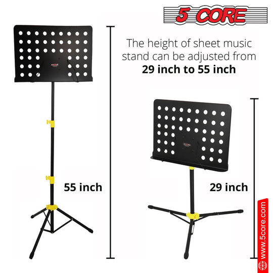 Yellow portable tripod music stand for sheet music
