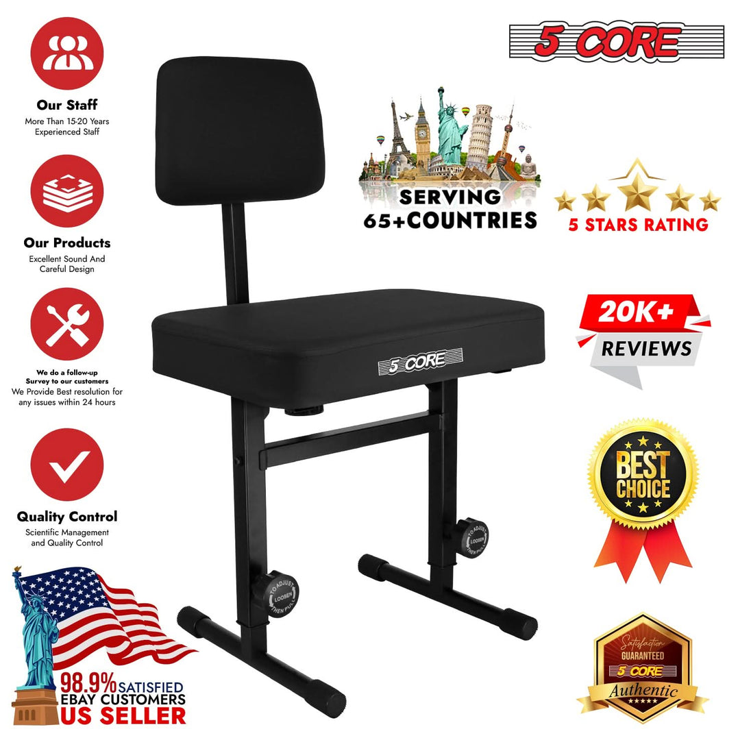 Feature-rich keyboard stool with adjustable height, cushioned seat, sturdy construction, and anti-slip legs