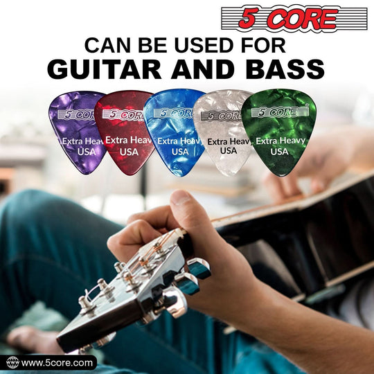 Green celluloid picks by 5Core extra heavy gauge for strong strumming