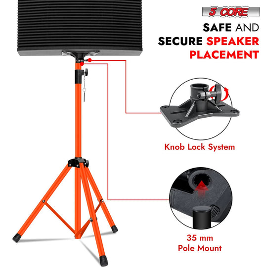 5Core Speaker Stand Tripod Tall Adjustable 72 Inch DJ Studio Monitor Stands Pole Mount ORANGE