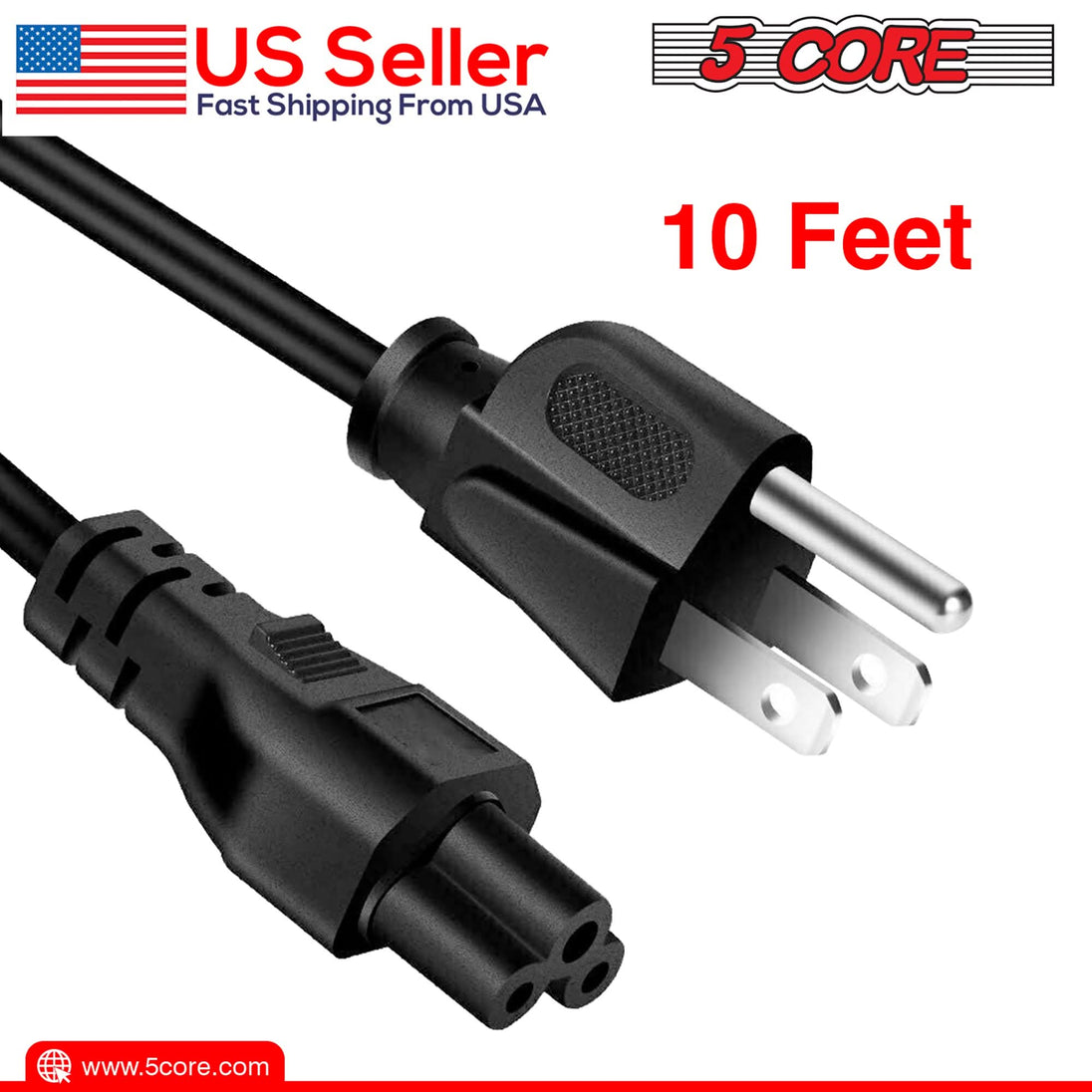 Compact 2 prong adapter cord with 10 ft extension