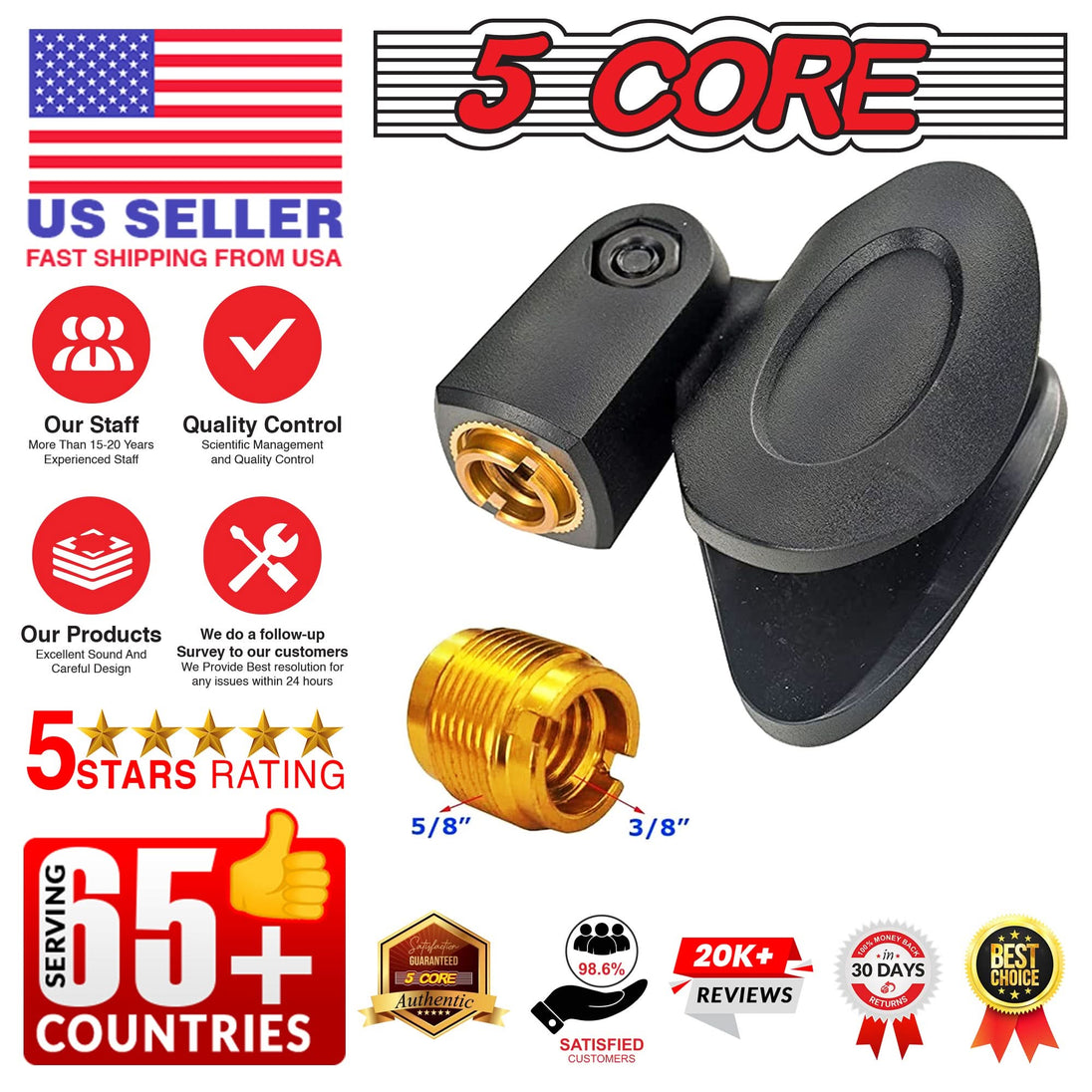 Durable mic clip holders pack of 6 with screw adapters for versatile mounting