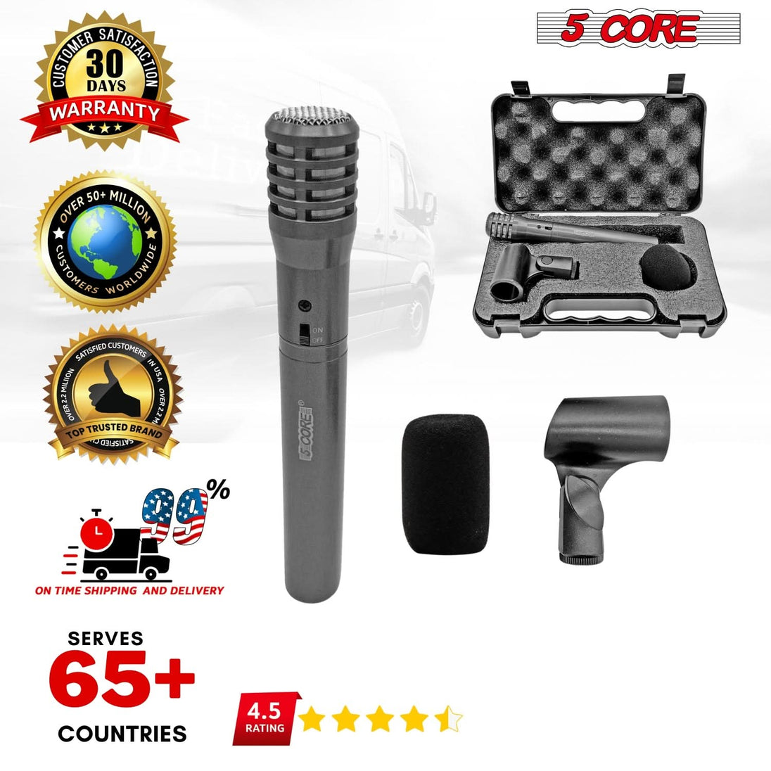 5Core grey instrument mic suitable for vocals and musical instruments.