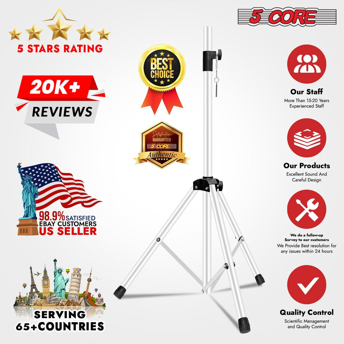 Tripod Tall Adjustable 72 Inch DJ Studio Monitor Stands Pole Mount