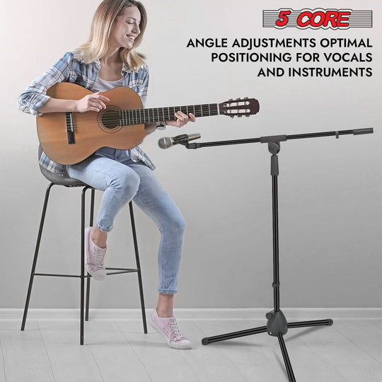 Compact adjustable mic stand with tripod support and boom arm