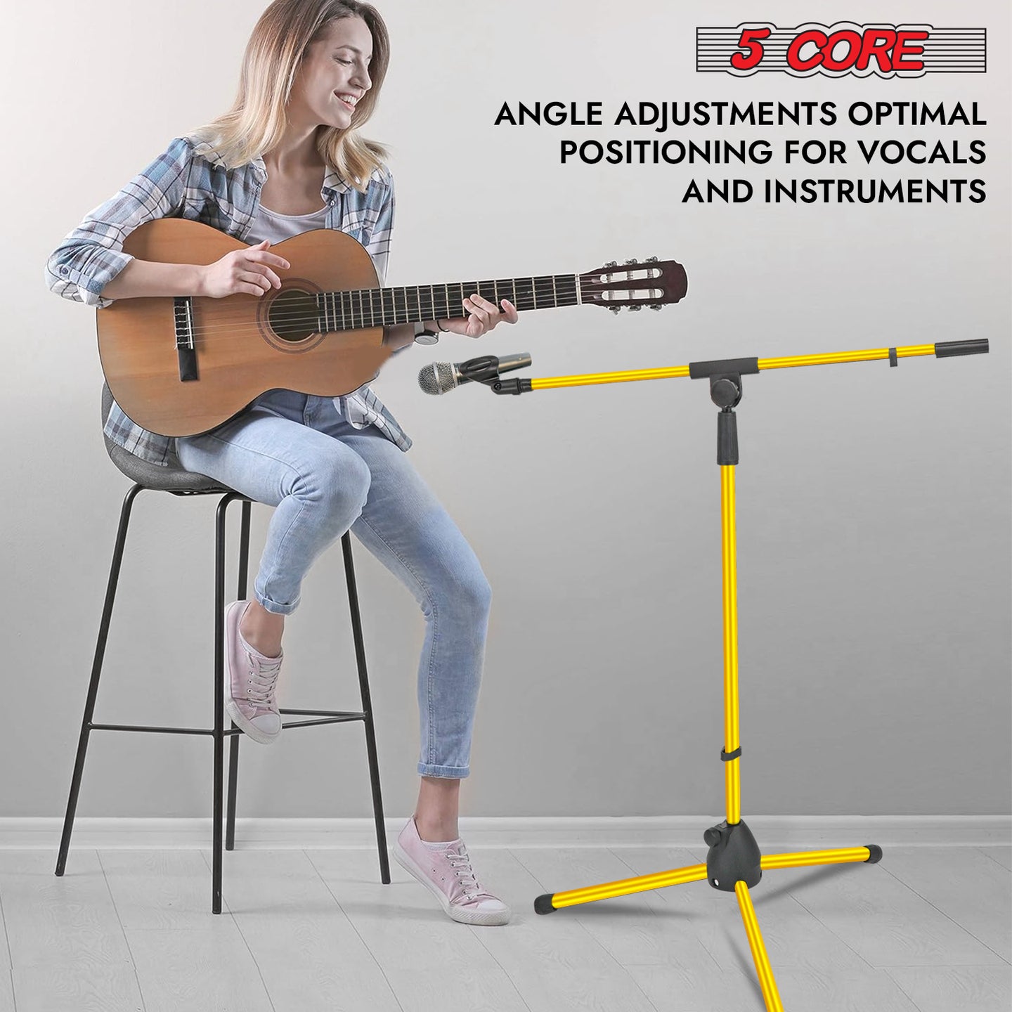 Black adjustable tripod mic stand suitable for studio or stage