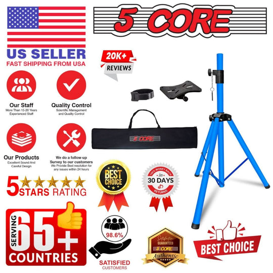 5Core sky blue audio tripod stands for home or studio speaker mounting