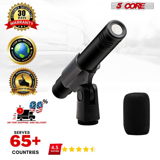 5Core professional instrument microphone with XLR connector, cardioid pencil condenser design, black finish