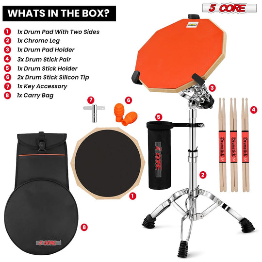 5Core multi-functional drum throne with padded seat and practice pad