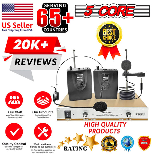 Professional VHF handheld wireless microphone and collar mic with receiver