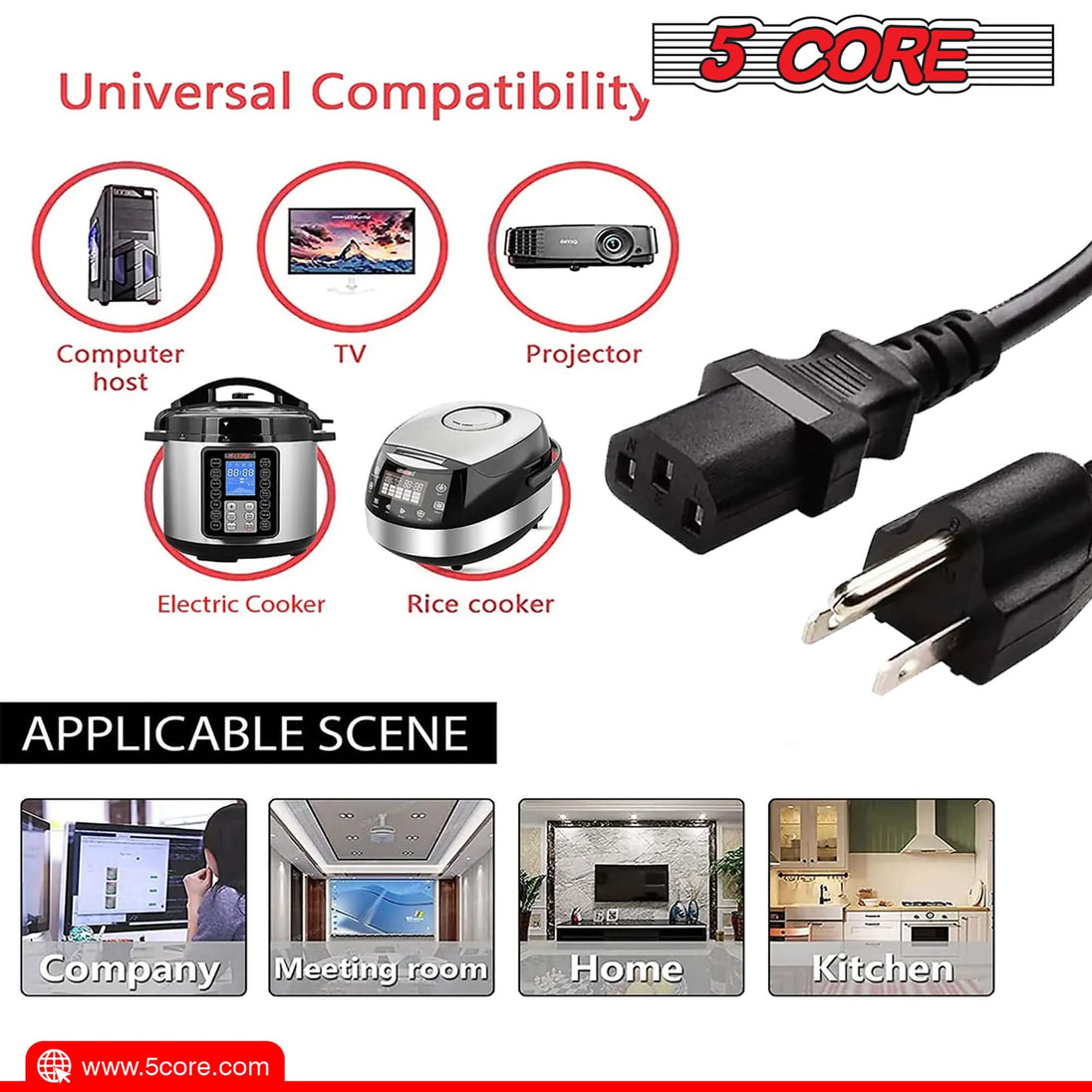 US 2 prong AC adapter cord with 16AWG wire gauge