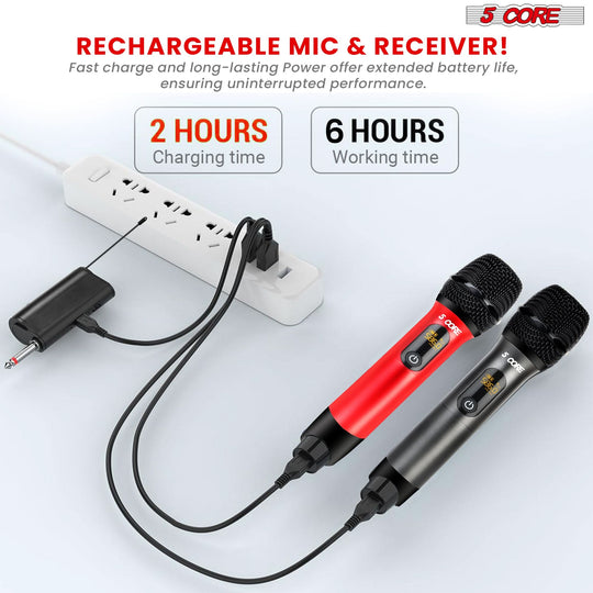 Portable wireless microphone set with 2 headsets and long-range receiver