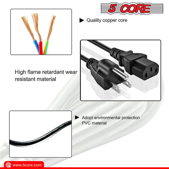 Power extension cable with 10 ft length for indoor use