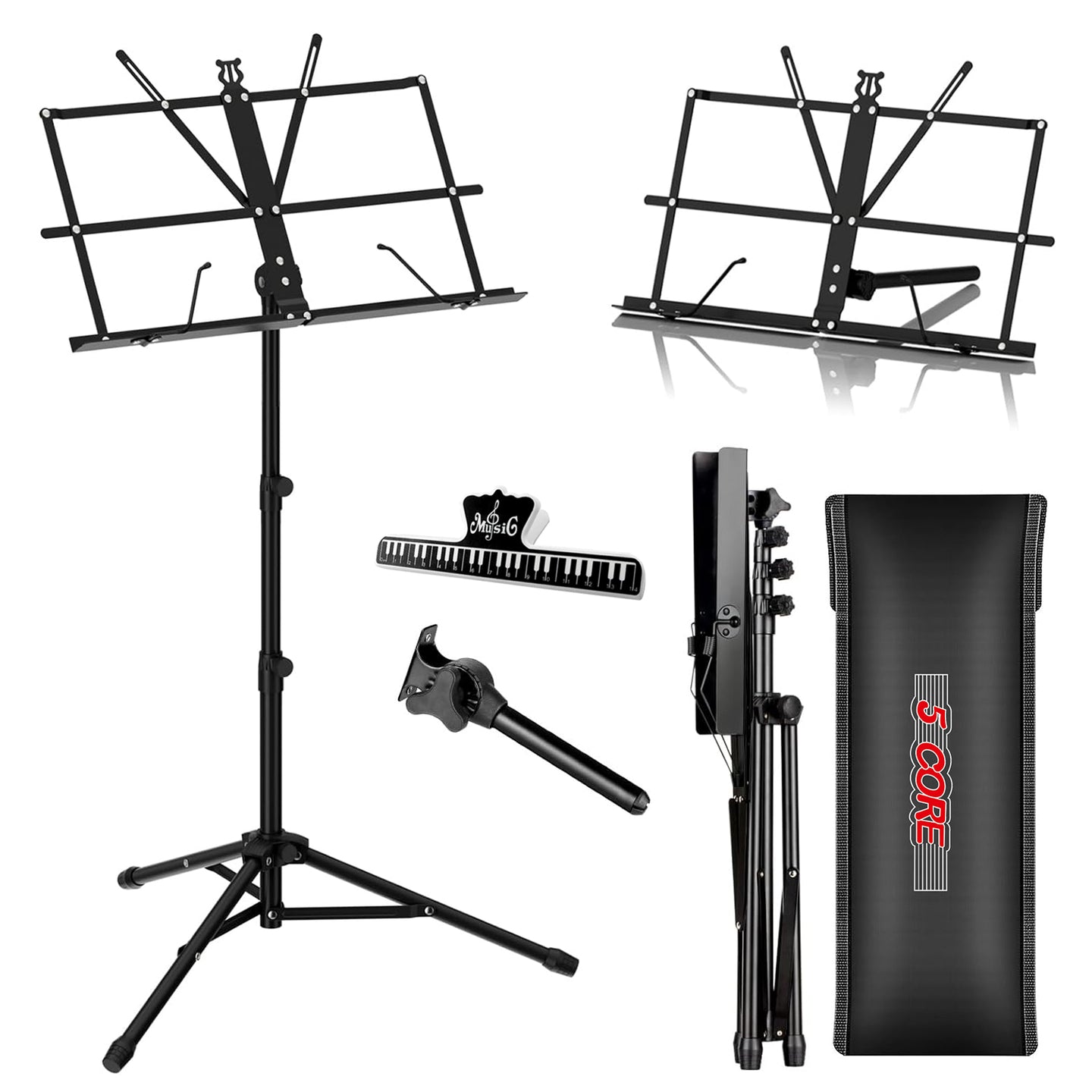 5Core portable music stand with adjustable height and foldable design