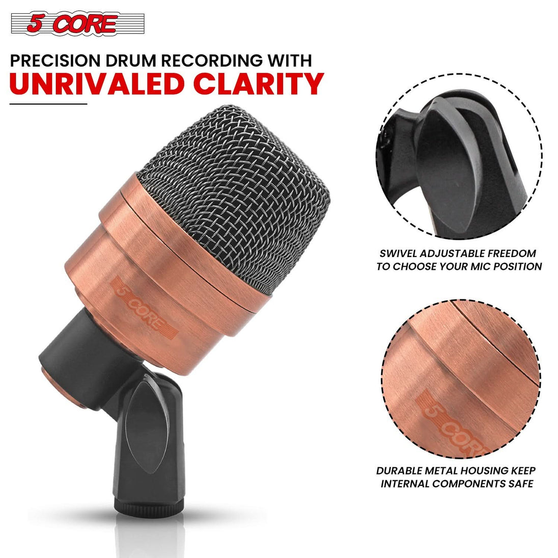 5Core XLR conga microphone for snare and tom drum kits, copper XP color