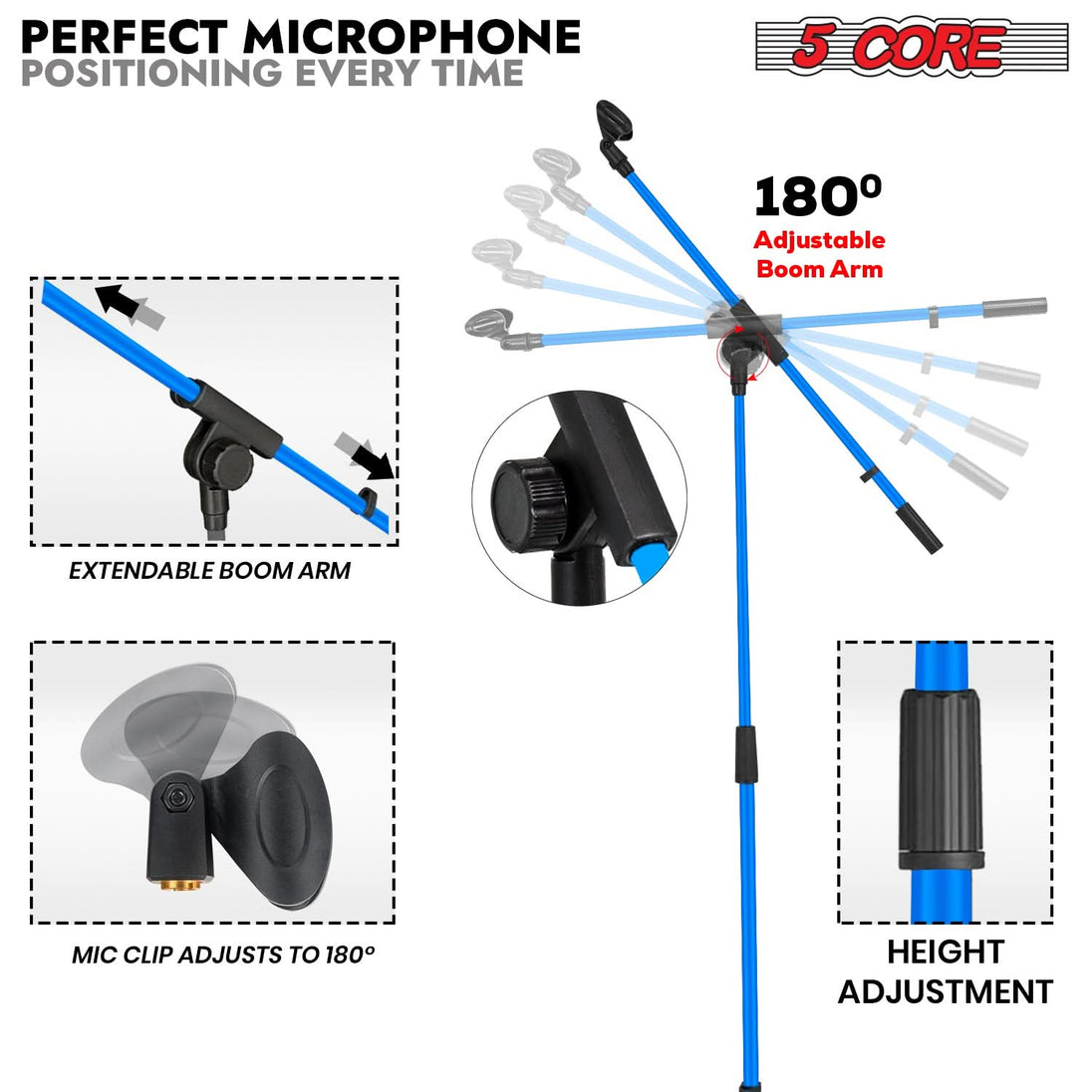 Flexible 5Core mic boom arm stand with height and angle adjustments