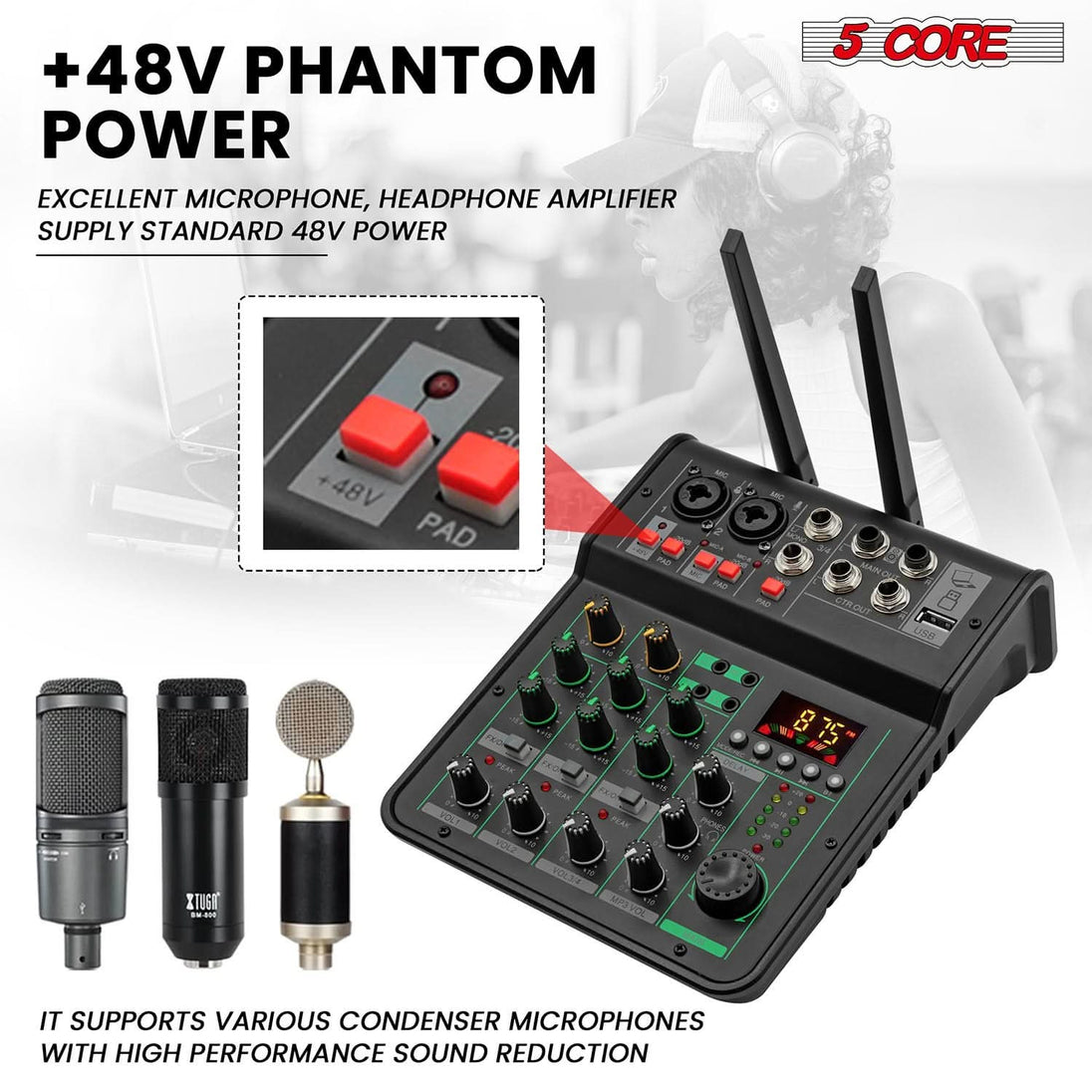 Bluetooth USB stereo audio mixer 5Core GOLD 4 channel for karaoke and DJ