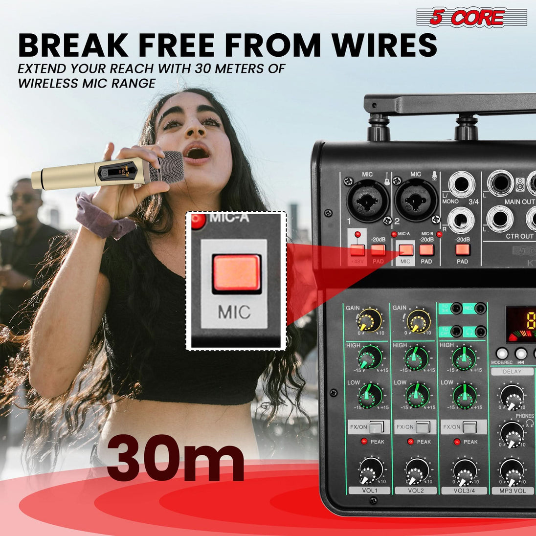 5Core GOLD DJ audio mixer with Bluetooth USB 4 channel PA sound board