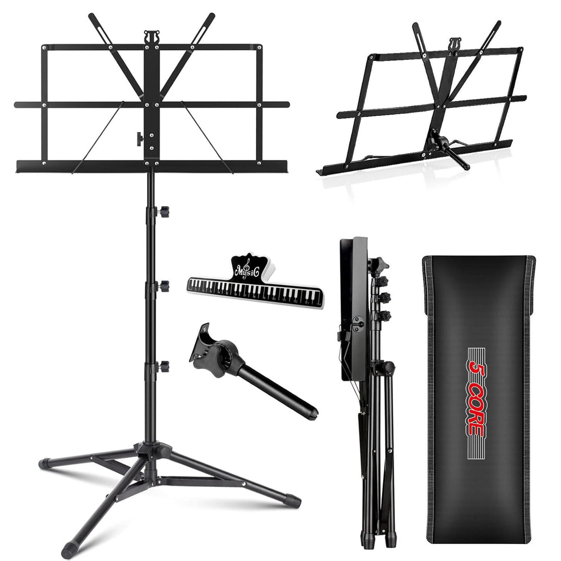 5Core music stand for sheet music portable tripod adjustable folding note holder