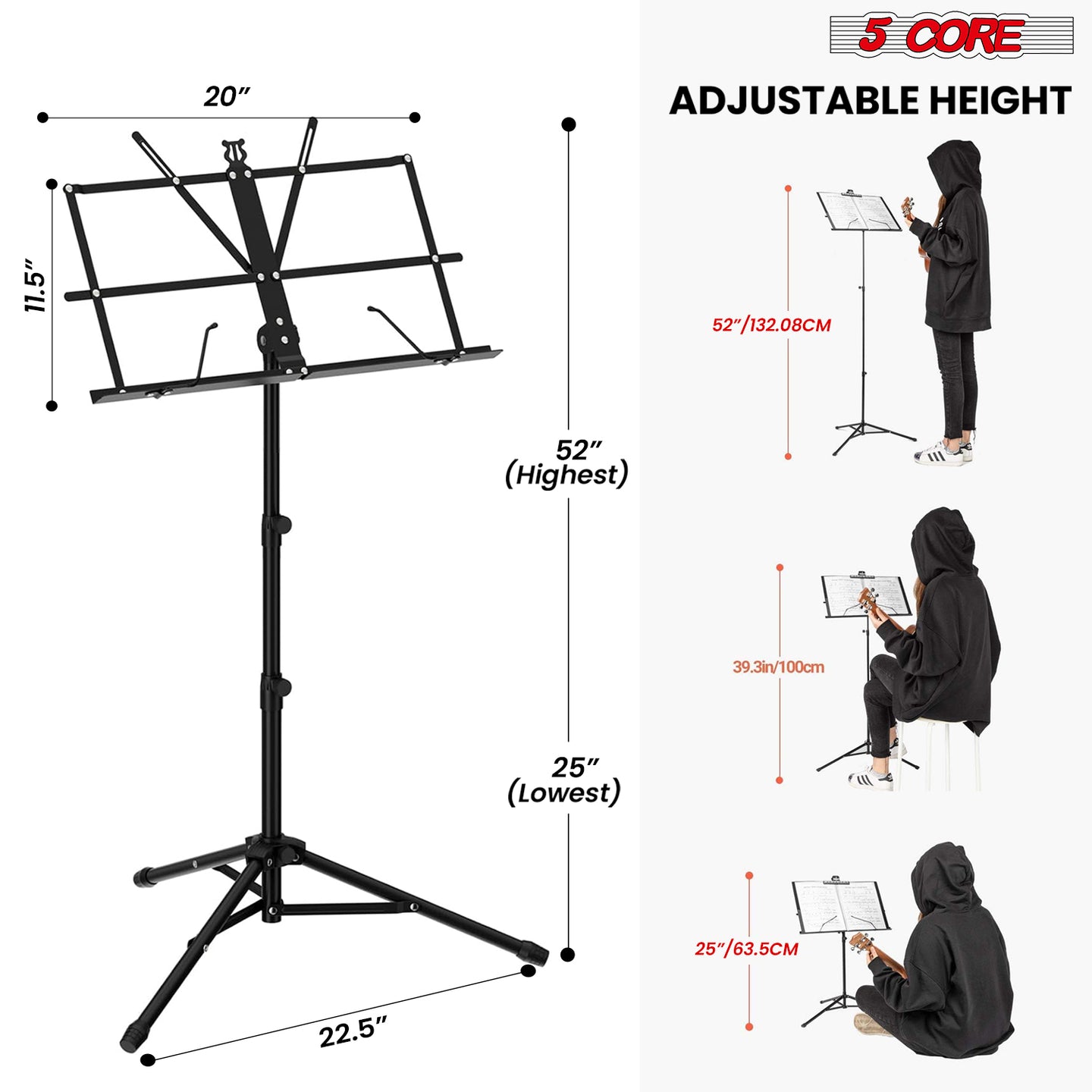 Tripod sheet music stand in black, perfect for musicians on the go