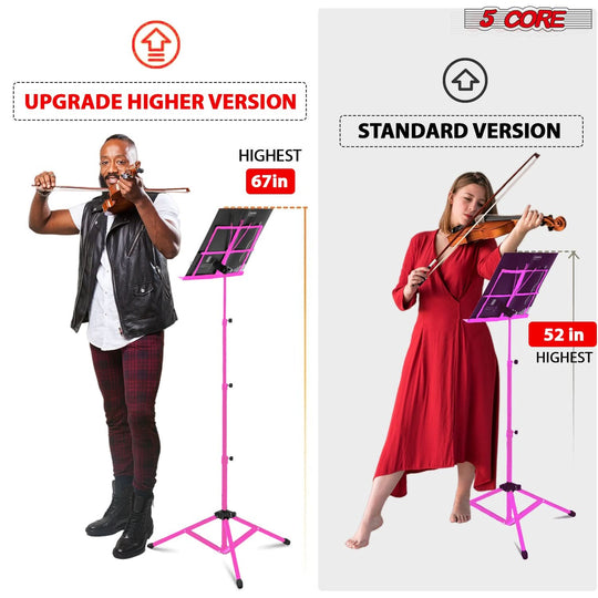 Music stand with 3-level height adjustment, offering customizable viewing angles for optimal sheet music positioning.
