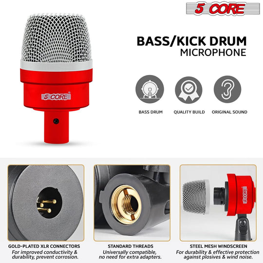 Drum mics kit includes a dedicated snare/tom drum microphone for professional sound.