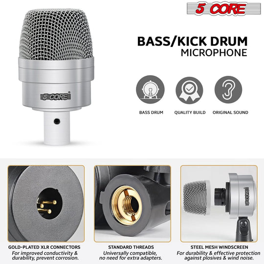 High-quality drum mic set featuring a snare/tom drum microphone for detailed audio.