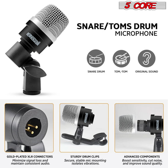 Drum microphone set ensures clear and professional sound quality for live and studio recordings.