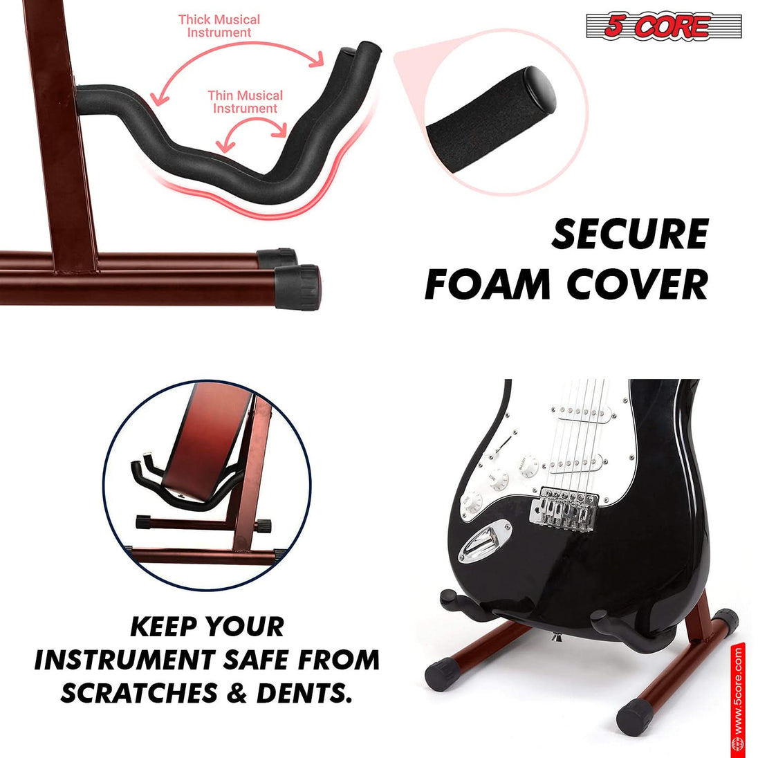 Durable 5Core A-frame guitar holder in brown finish
