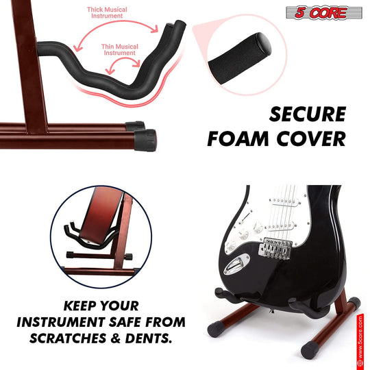 Durable 5Core A-frame guitar holder in brown finish