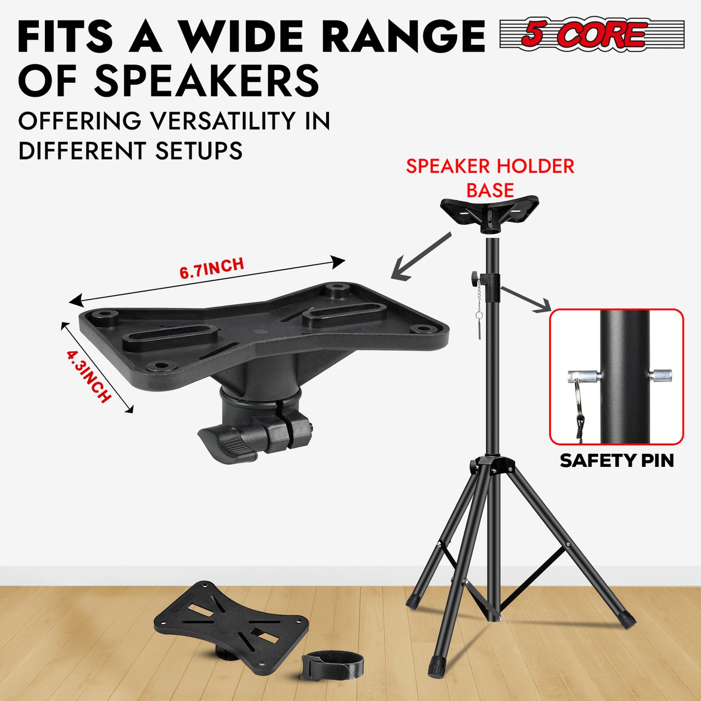 5Core black speaker stand tripod with heavy-duty construction and adjustable height