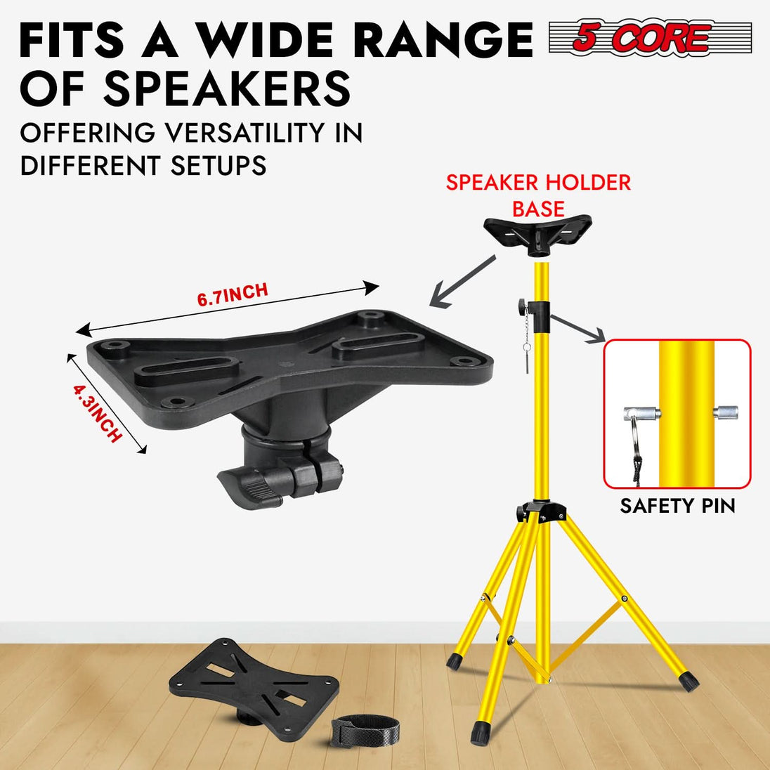 5Core yellow studio monitor stand with pole mount for audio setups