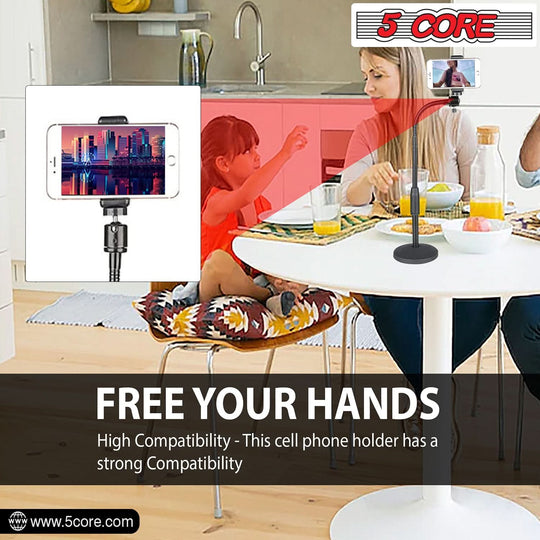 5Core desk cell phone stand with adjustable scissor boom arm for tablets and cellphones