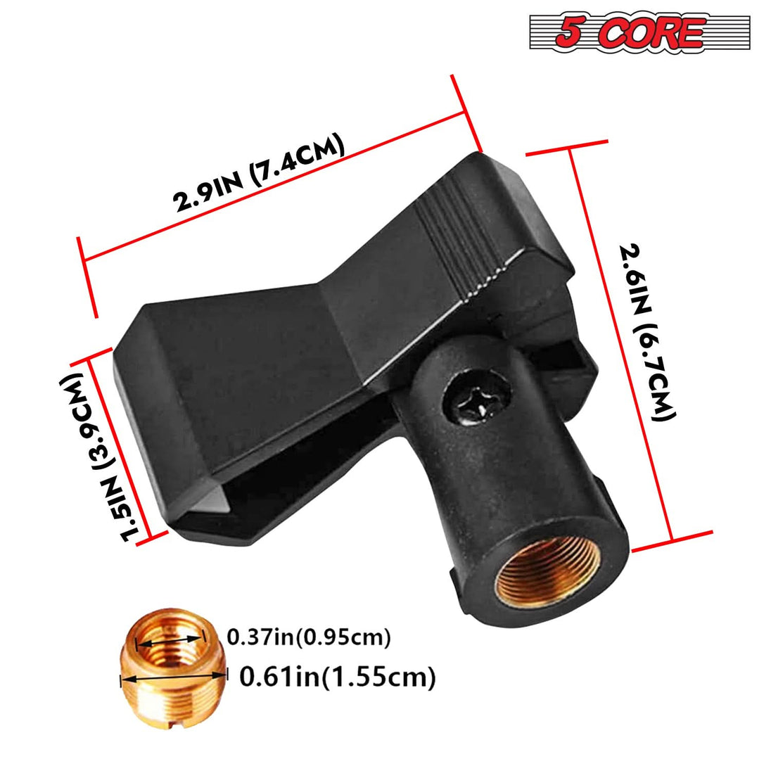 5Core microphone clip holders, 5-pack, with screw adapters 5/8 to 3/8 inch