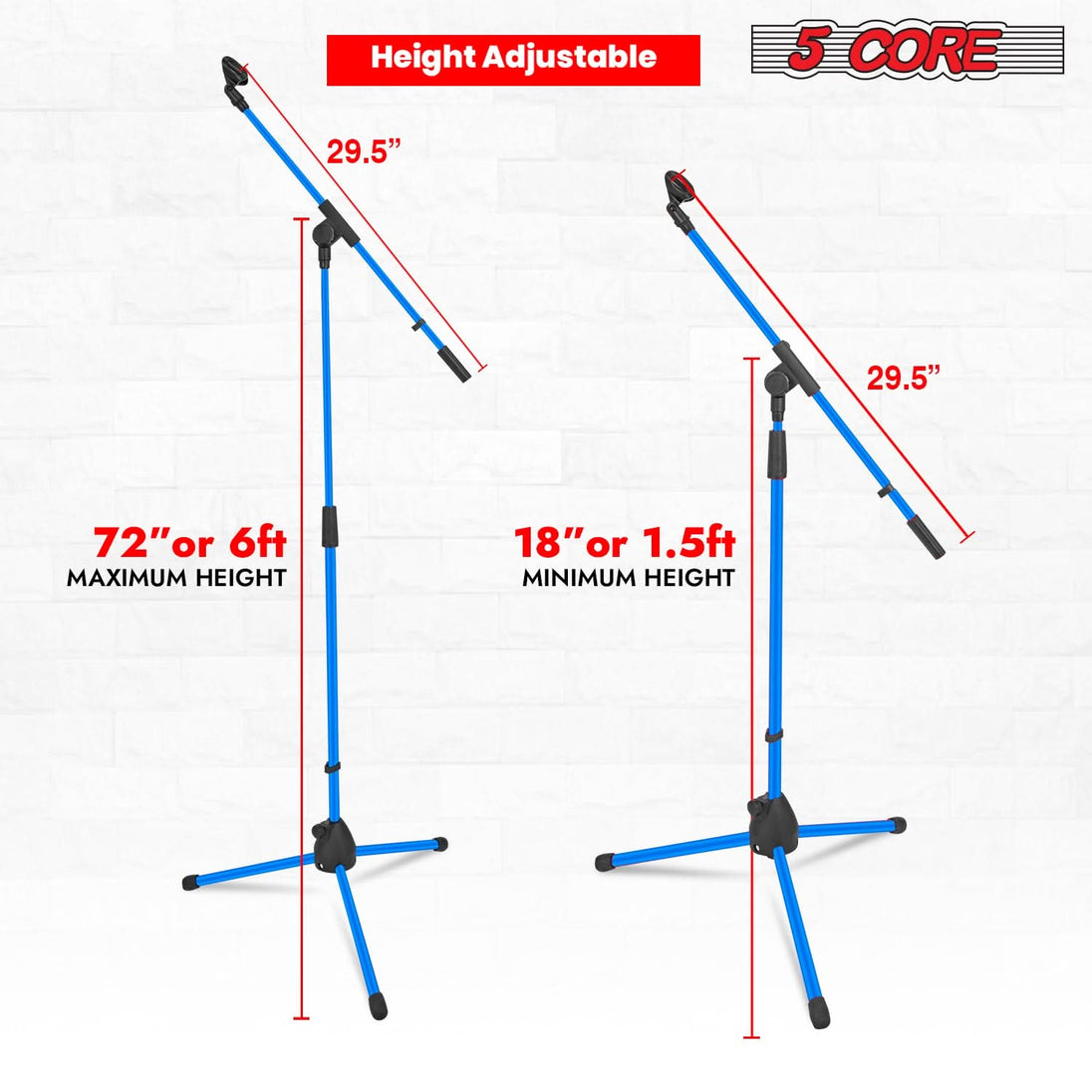 Professional quality 5Core mic stand with adjustable boom and tripod