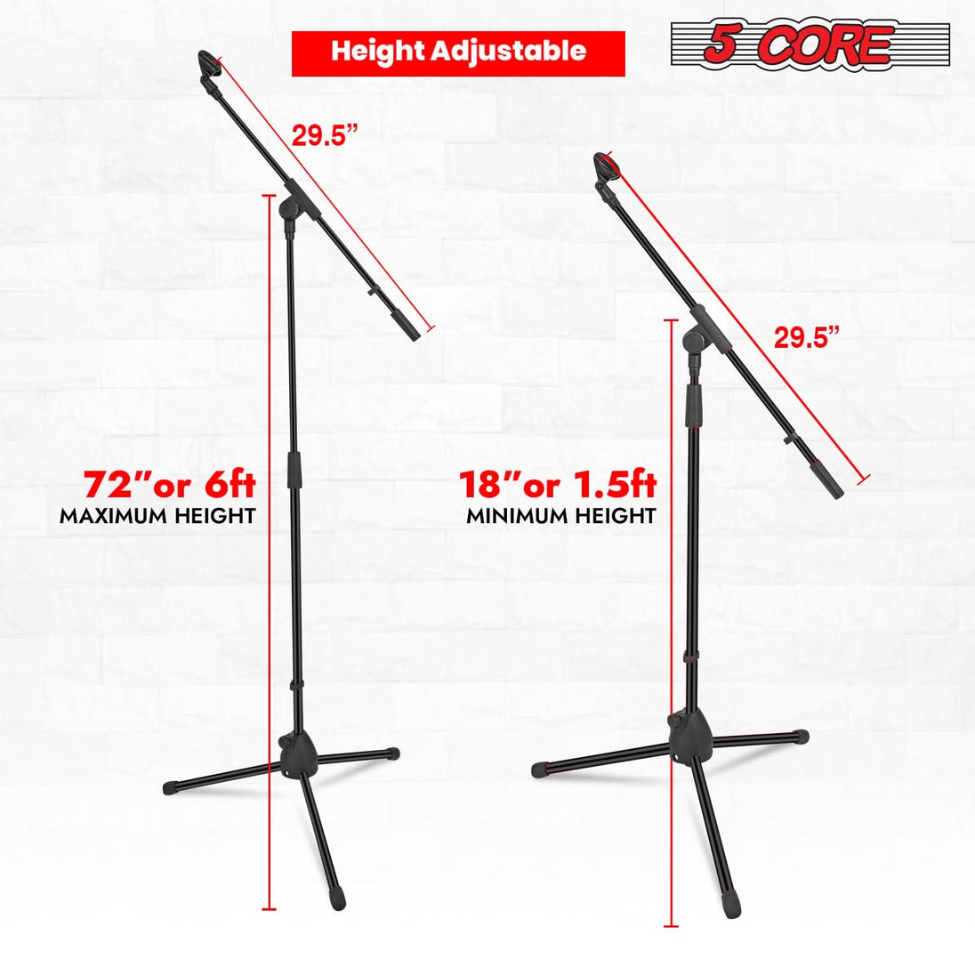 5Core floor microphone stand with adjustable tripod holder and boom arm