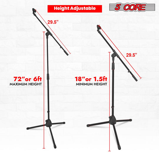 5Core floor microphone stand with adjustable tripod holder and boom arm