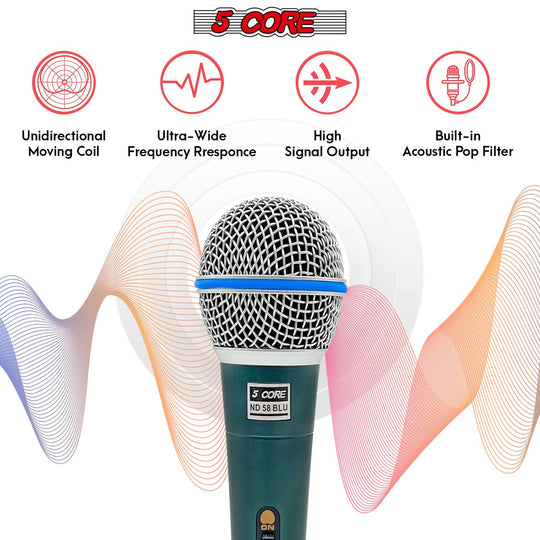 5Core handheld XLR microphone, dynamic mic for karaoke and studio singing