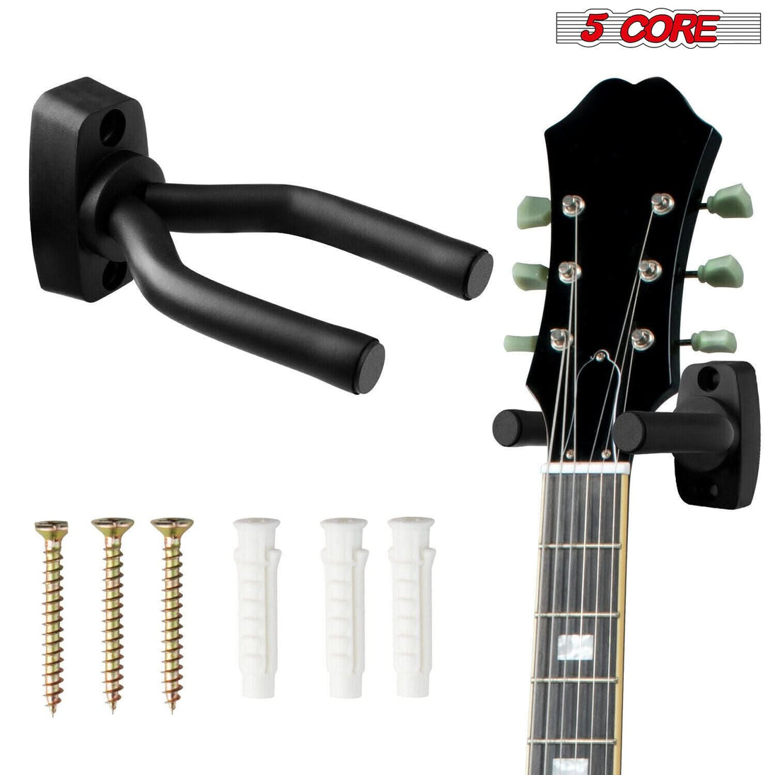 5 Core Guitar Wall Mount Hangers - Display Hook with Screws and Soft Padding Holder