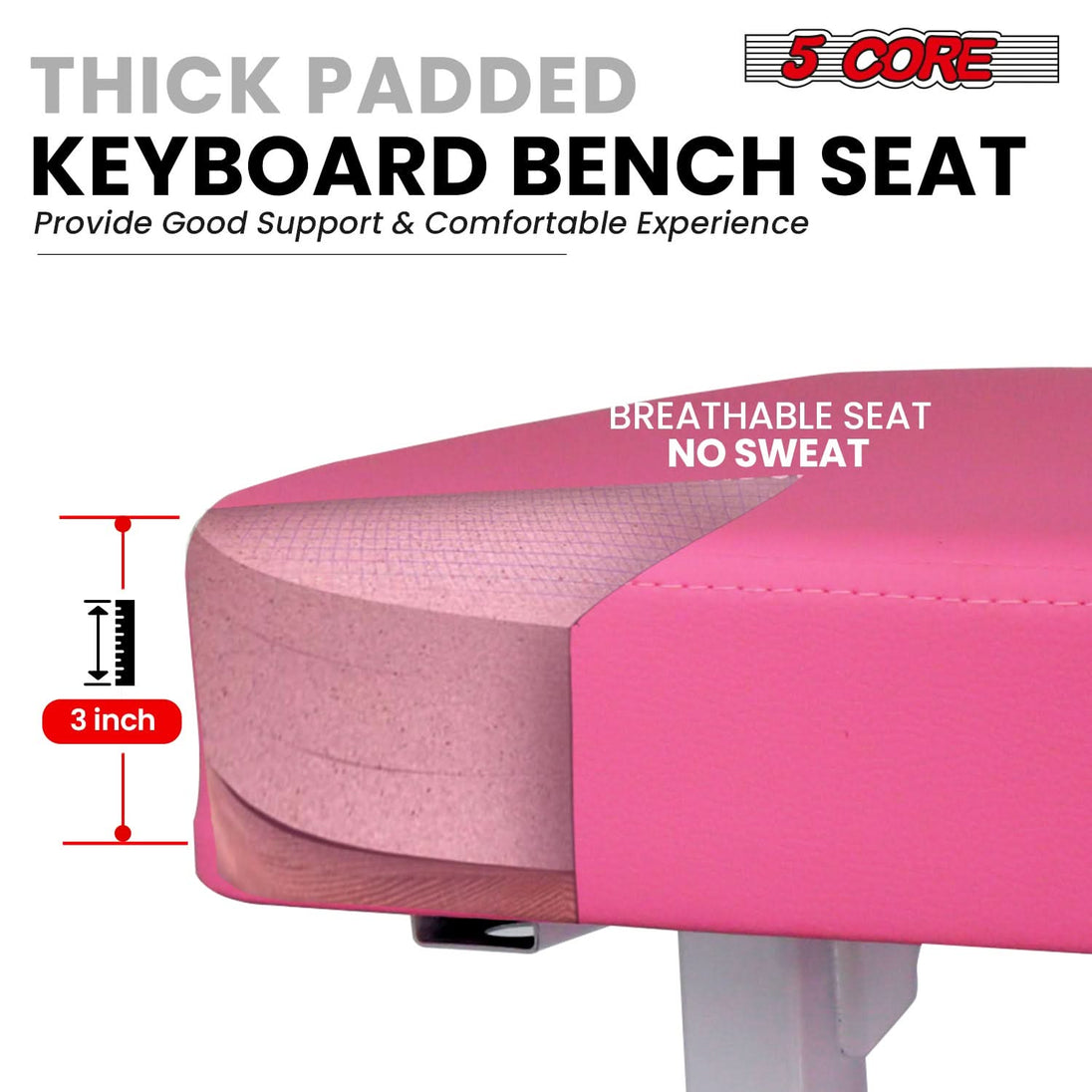 Thick padded piano bench offering superior comfort and support, ideal for long practice or performance sessions