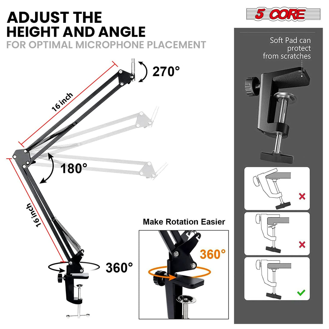 Adjustable desk mic stand scissor arm with noise-reducing pop filter