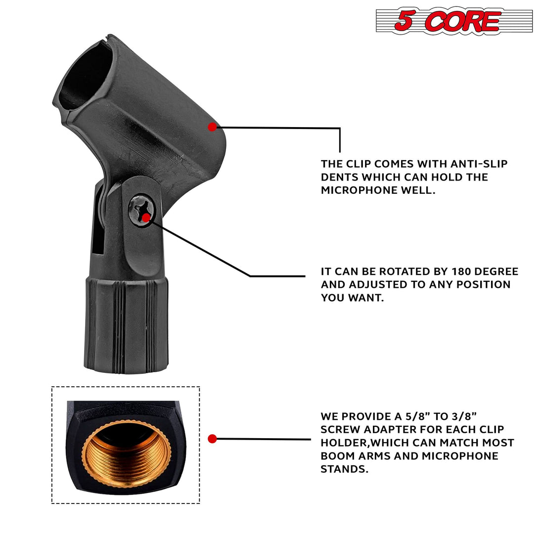 5 Core microphone clip holders pack with 2 clips and adapter screws
