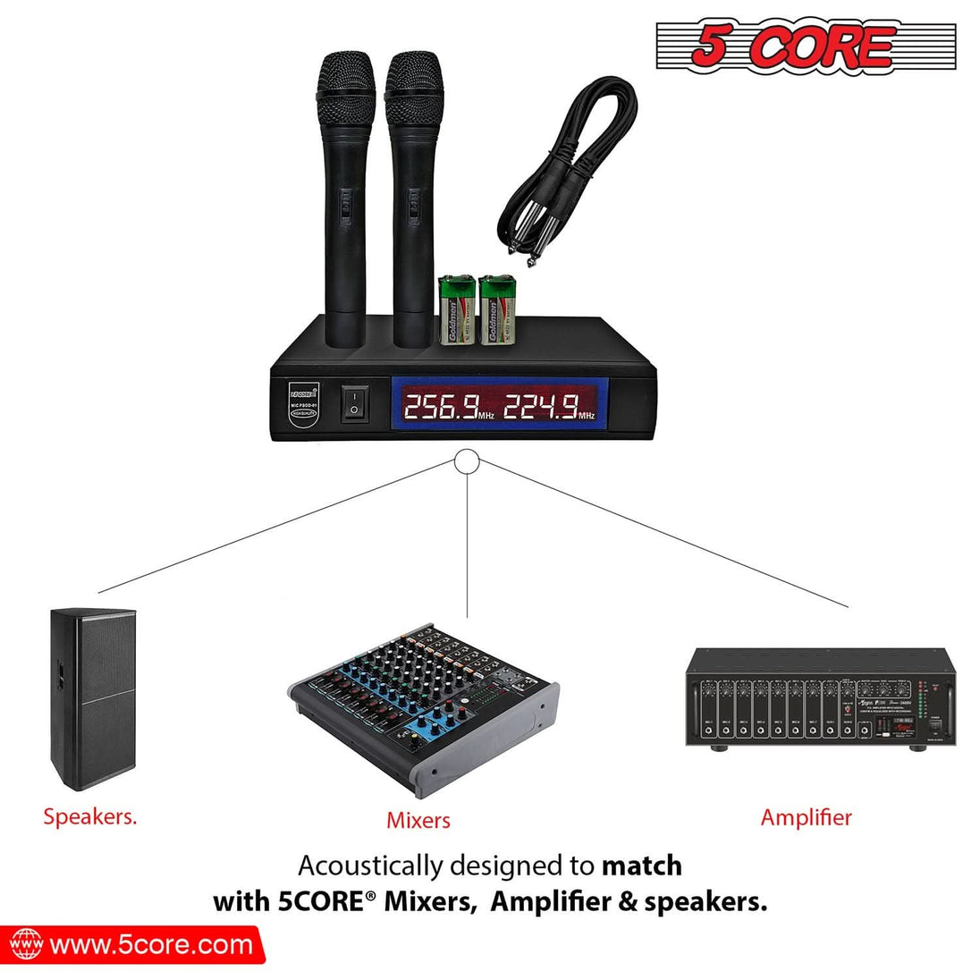 Reliable 100FT range wireless mic set from 5Core for events and performances