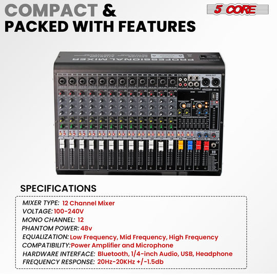 5 Core USB mixer with microphone and line input options